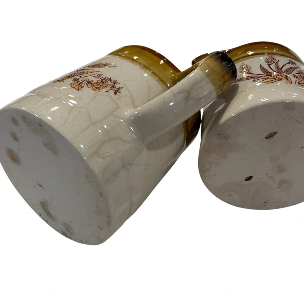 Vintage Brown Drip Glaze Stoneware Creamer Pitcher Set –‎ Wheat Floral Design